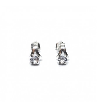 E000914 Sterling Silver Earrings With 5mm Cubic Zirconia Solid Hallmarked 925 Handmade